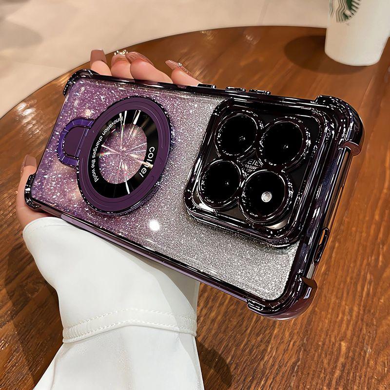 Custodia Lussuosa in Silicone Galvanizzato per Xiaomi 17T Pro 15T Pro 14T con Glitter Degradé Anello Magnetico Supporto Cover Antiurto