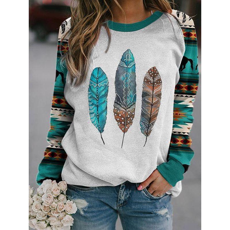 

Vintage Print Long-Sleeve Hoodie Woman Retro Floral Print Long Sleeve Pullover Female 9 S