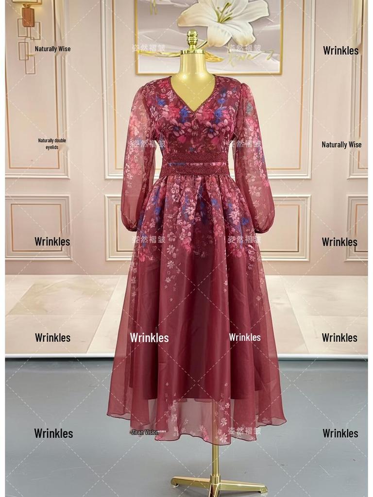Damen Frühlingskleid mit Aufdruck in Übergröße: Schlankmachendes, Bauchbedeckendes, Elegantes Partykleid für Mütter