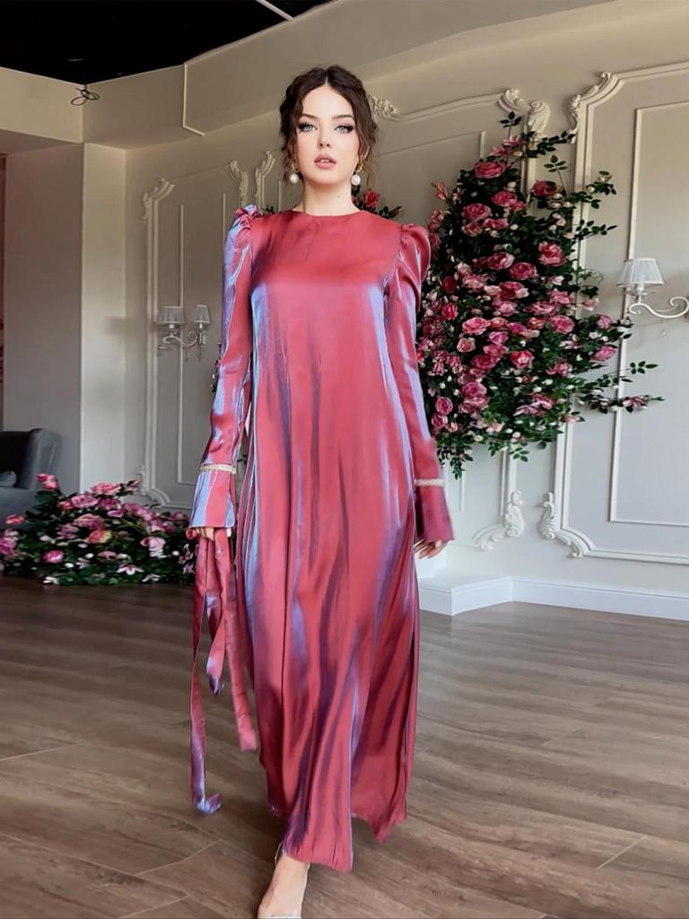 2024 Satin Elegance: Shiny Solid Color Saudi Dress Skirt with Large Hem