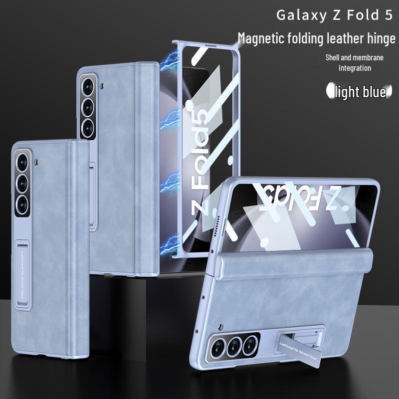 Samsung Z Fold5 Leather Case: Magnetic Hinge, Full Coverage, Stand, Cross-Border Protection