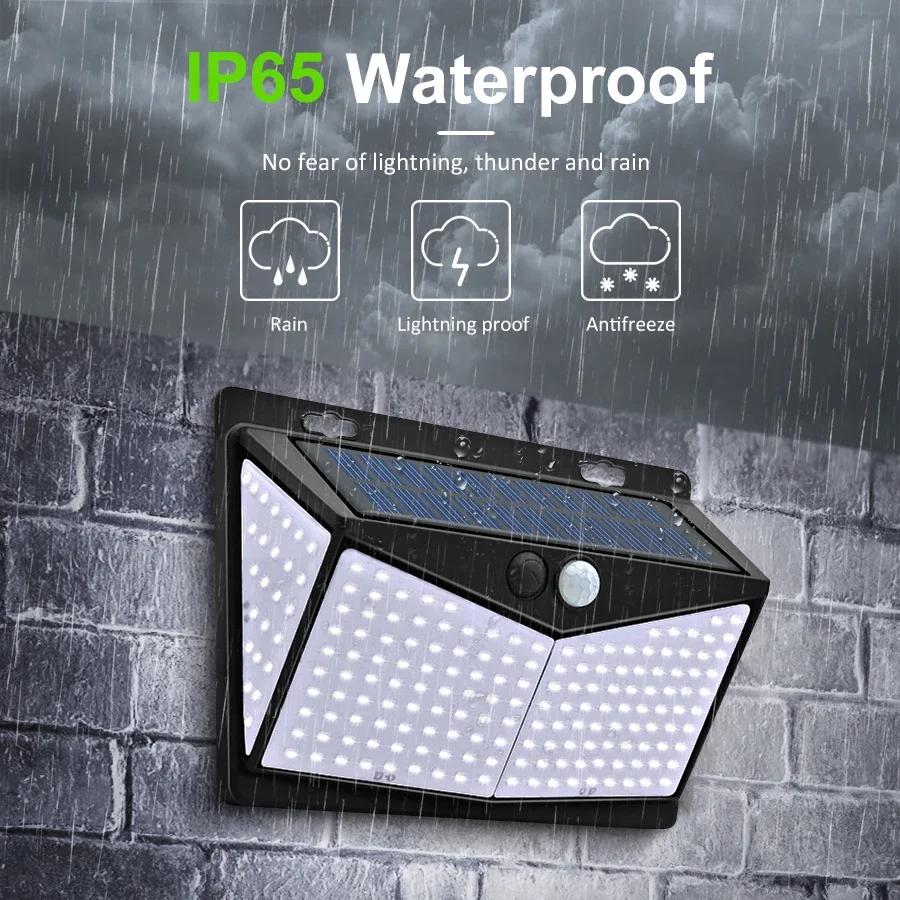 208/100 LED Solar Wall Lamp Waterproof Wireless Security Motion Sensor Light 3 Light Modes for Garden Pathway Walkway Front Door