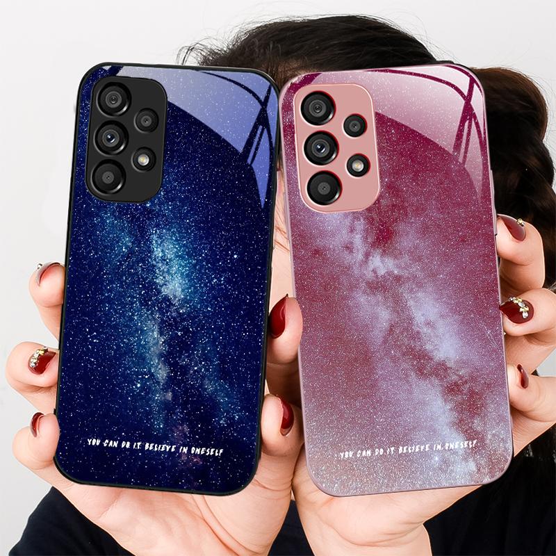 Brilliant Starry Sky For Samsung Galaxy S23 24 Plus S20 21 FE S25 Ultra A70 72 73 51 52 53 Tempered Glass Phone Case