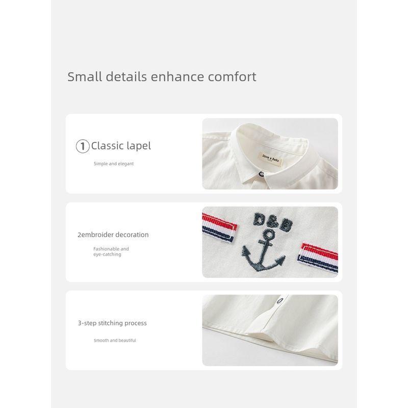 David Bella Boys' Short-Sleeved Shirt Kidsren's White Top 2026 New Summer Big Kidsren's Preppy Style Shirt for Men