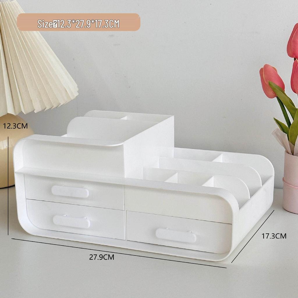 Pudełko z organizerem kosmetyków: Pyłoszczelny organizer na kosmetyki i produkty do pielęgnacji na biurko - Mieści maseczki, pomadki, pędzle i więcej