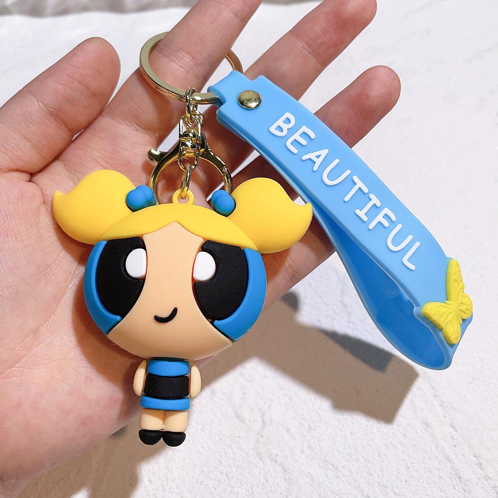 Mignon Anime Les Supers Nanas Série Porte-clés Kawaii Dessin Animé Rôle Créativité Sac à Dos Porte-clés Cadeau Filles yellow