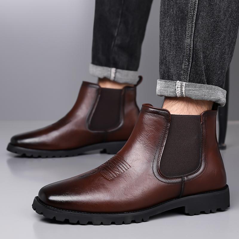 Men’s Chelsea Motorcycle Boots Western Boots Black Brown Short Leather Boots Casual Street Style Cool Ankle Boots Plus Size