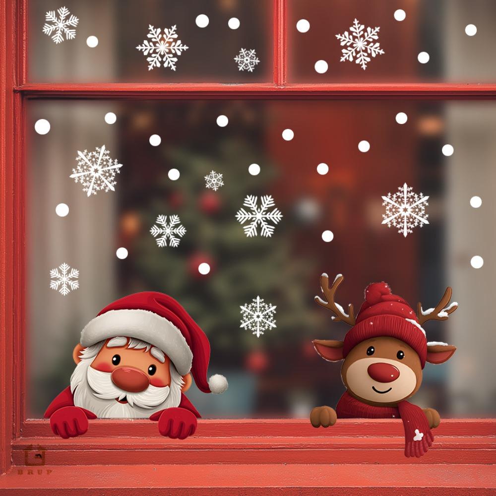 Cartoon Santa Claus Gift Wall Sticker Christmas Electrostatic Glass Windows Decor Decals Bedroom Home Decoration New Year Mural