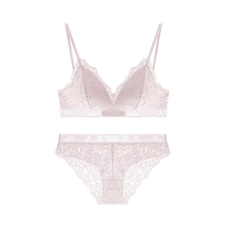 French rimless bra set lace 1011 autumn sexy underwear women's triangle cup gather small breasts