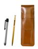 Slim Brown Leather Pen Case with Metallic Silver Handle and 60 Gold Ballpoint Pens (ASC-ALST-SV60KBP)