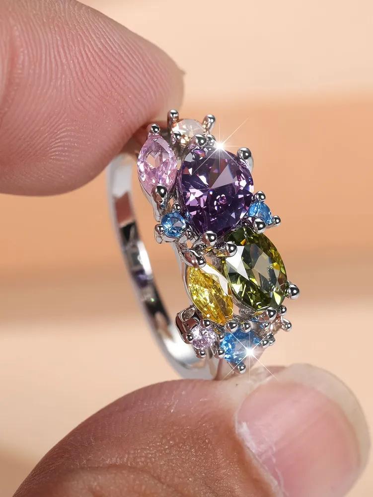 Anello con Zircone Anello con Gioiello Placcato