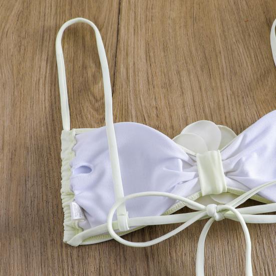 2Pcs/Set Women Sexy Bra High Tube 3D Flower Sling Bikini Set Top Bandeau Waist Briefs