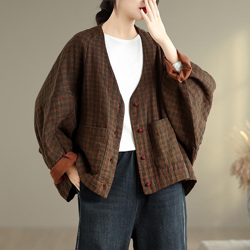 DIMANAF New Plus Size Autumn Women Coat Basic Long Sleeve Jackets Vintage Casual Loose Outerwear Cotton Print