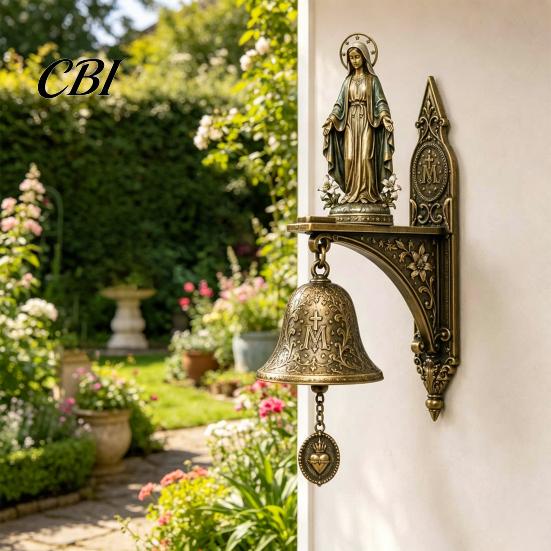 Resin Religious Statue Our Lady of Grace Wall Bell, Catholic Chime, Virgin Mary Chime For Meditation Hanging Prayer Bell for Home Altar Christian