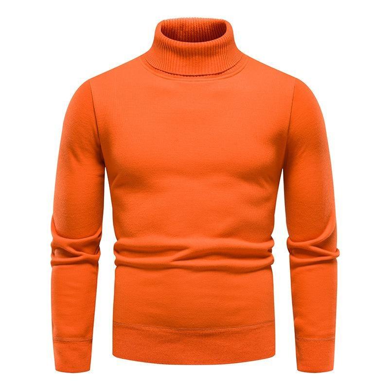 Осенне-зимний мужской свитер, водолазка, вязаный свитер, однотонный, большого размера, облегающий свитер, мужской свитер, нижняя рубашка M оранжевый