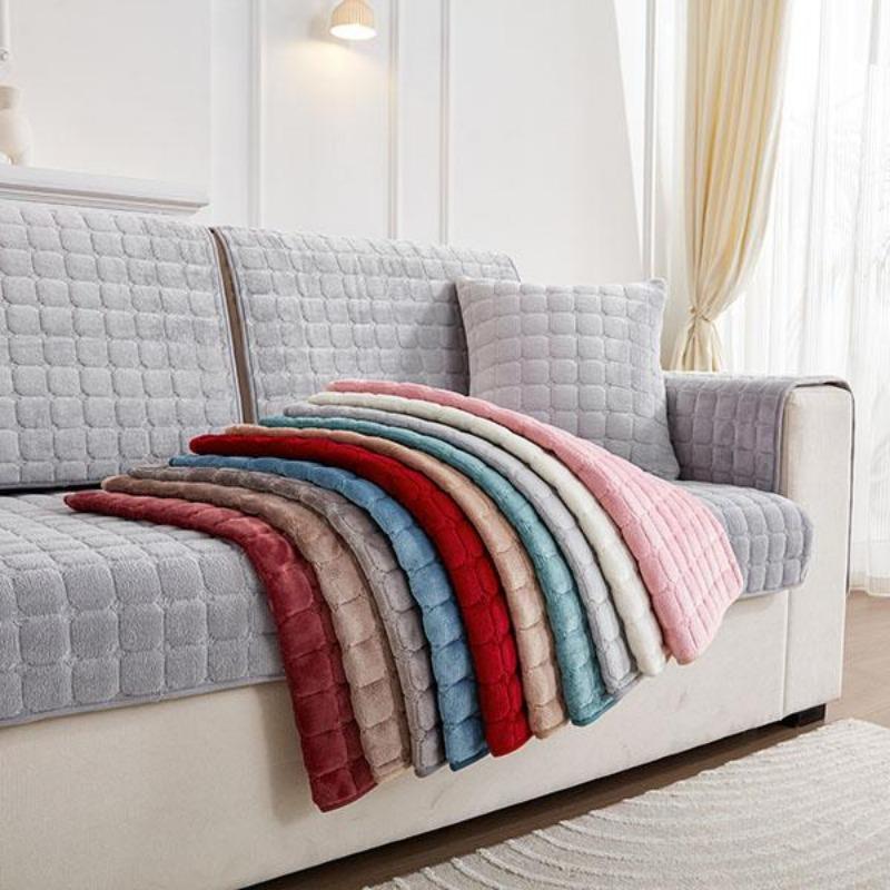 Prosta Poduszka na Sofę Flanelowa Antypoślizgowa Skórzana Poduszka na Sofę Zima Dekoracja Mebli do Salonu Zestaw Sofy Całkowicie Owinięty Ręcznik z Piaskowego Włosia