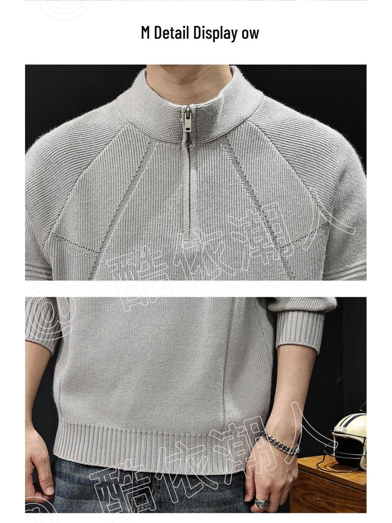 2025 Men's High Neck Zipper Sweater - American Style Autumn/Winter Knit Pullover, High-End Outerwear, Plus Size Available