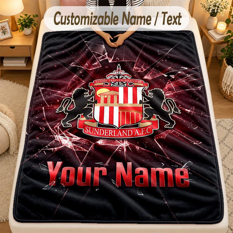 Flannel BlanketSunderland FC Custom Name Text Personalized Soft Warm Throw Blanket Home Decor Gift