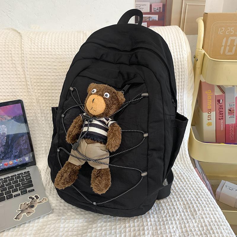 Cute Korean Version of High value New Versatile Bear Backpack Ins College Style Contrasting Color Large Capacity Travel Backpack