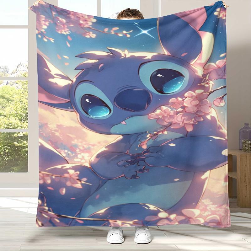

Kawaii S-Stitch Cartoon Flannel Blanket,Ultra Soft Warm Plush Throw for Home Bedroom Bed Sofa Cover Camping Picnic gift kids 75x90cm
