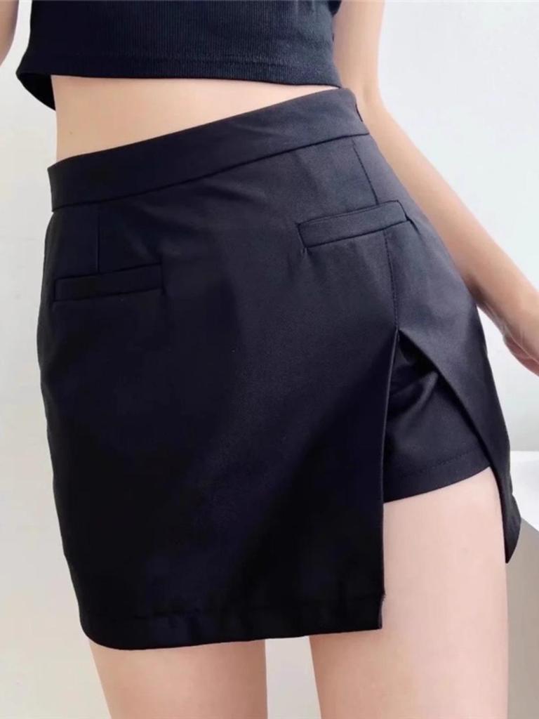 Summer 2024 High-Waist A-Line Midi Skirt with Slit - Women's Slimming, Anti-Exposure Bodycon Design