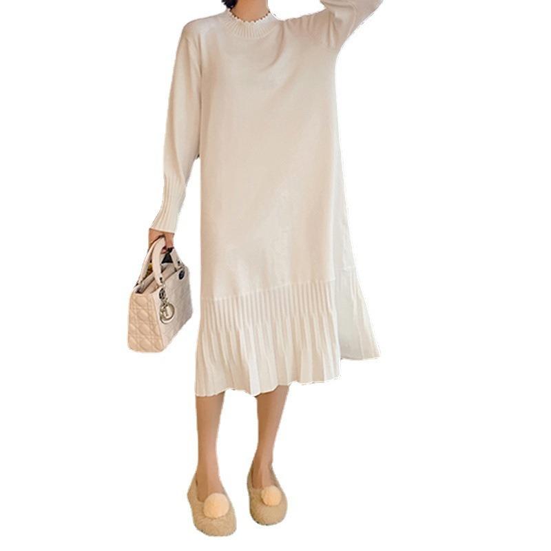 Lace semi-turtleneck pleated hem knitted dress autumn and winter new stacked wear with coat thin bottom sweater skirt