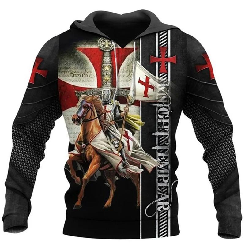 Knights Templar 3D tisk Pánské Vintage mikiny Ležérní Oversized Streetwear Mikiny s kapucí Pánské oblečení Pulovry s dlouhým rukávem