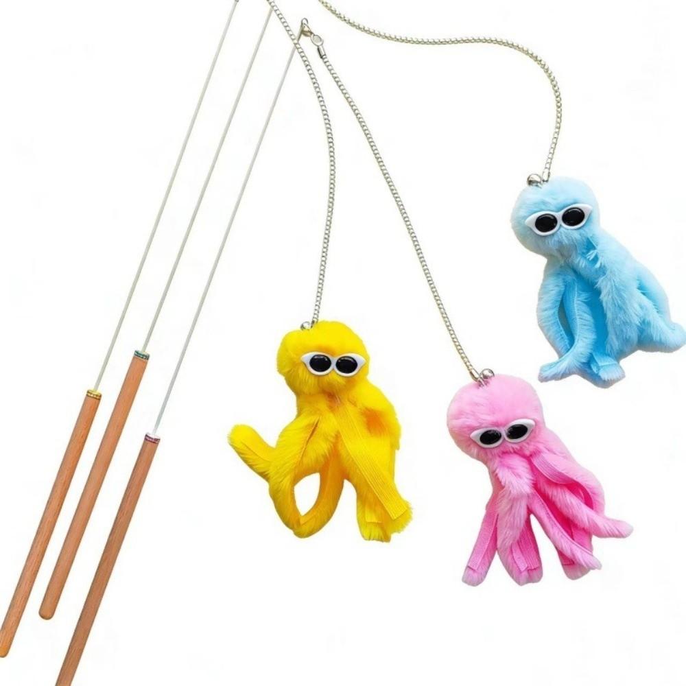 New Cute Octopus Cat Teasing Wands Funny Catcher Long Handle Interactive Stick Plushie Animals Teaser Stick Rod Indoor Play
