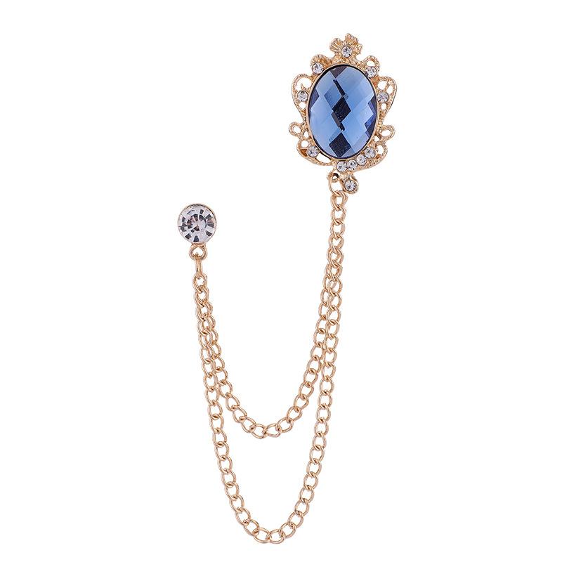 Korean Luxury Exquisite Crown Tassel Corsage Inlaid Gemstones Suit Brooches for Men Host Designer Business Banquet Jewelry Gifts