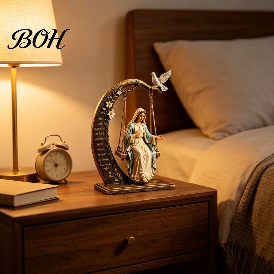 Religiöses Geburtstagsgeschenk für Frauen Christliche Jungfrau Maria Schaukel-Ornament, Katholischer Bibelvers Heimdekoration, Gesegnete Oster-Harzfigur