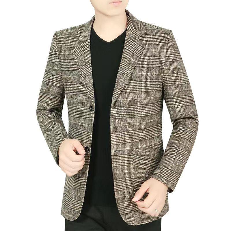 Pánská podzimní/zimní štíhlá saka pro business casual s vylepšeným sametovým detailem