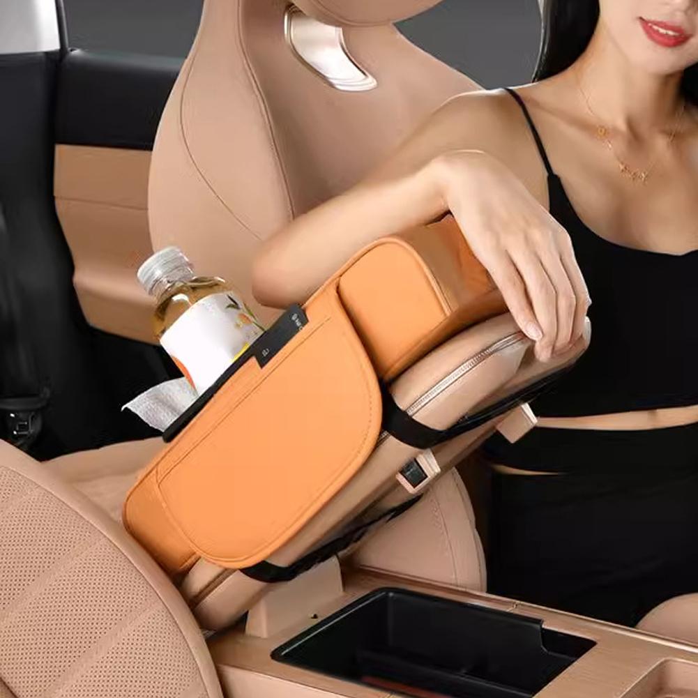 Car Center Console Organizer Nappa Leather Armrest With Interior Cup Holders & Accessories Tissue Vehicle Dual Storage Box Q6Y6