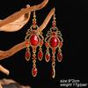 Ethnic Vintage Red Temperament Long Dangle Earrings for Women Flower Peacock and Water Drop Design Wedding Party Jewelry