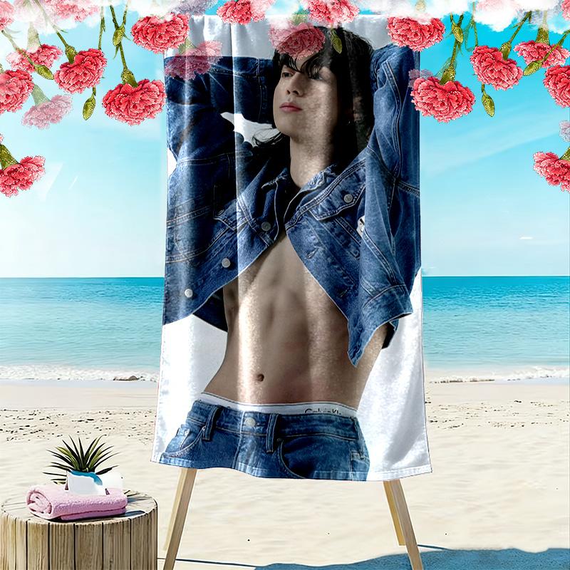 Jeon Jeongguk Print Beach Towel, Large Soft Quick Dry Towel for Beach Camping Swimming