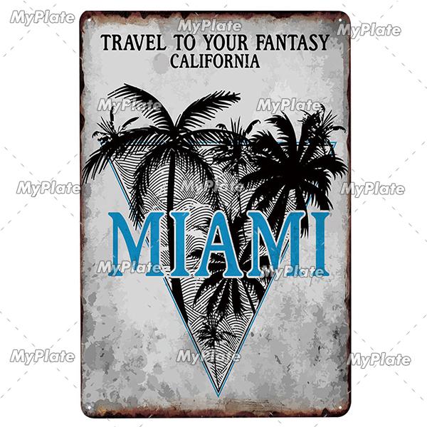 [MyPlate] SUMMER Vintage Metal Sign Tin Sign Wall Decor For Bar Beach Plaque Pub Club Poster Wall Decor Hawaii/California/Miami