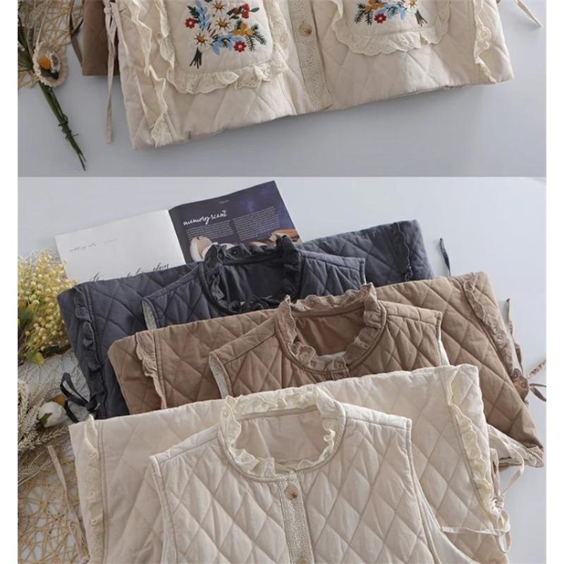 Autumn Winter Sleeveless Lace Casual Women's Down Cotton Vest Coat Advanced Korean Version Ladies Waistcoat Jacket