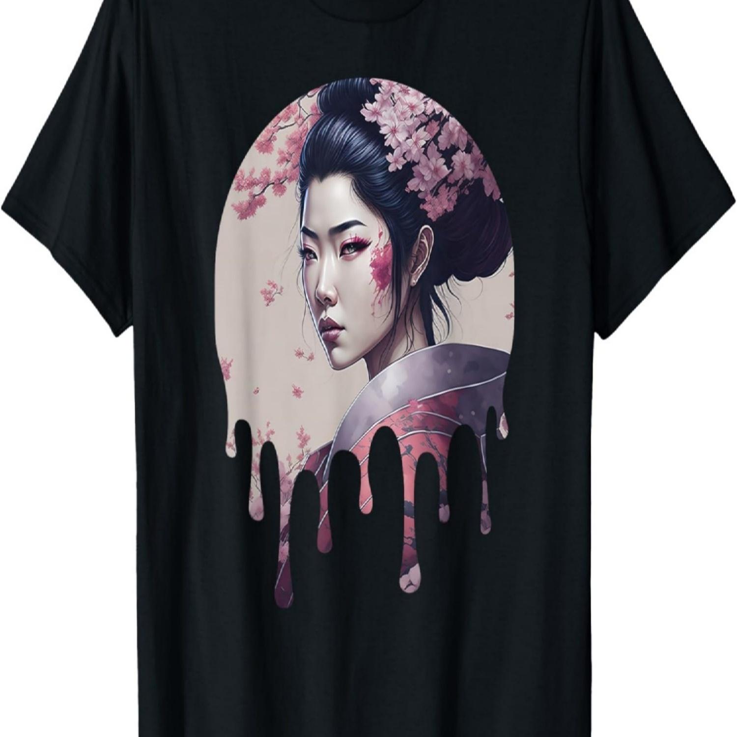 

Modern Ukiyo-e Beautiful Asian Woman with Cherry Blossoms T-Shirt(1) S чёрный