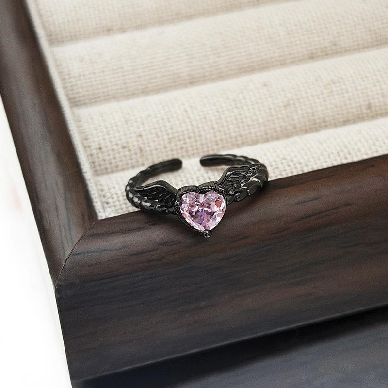 

Dark Gothic Wings Love Multi-Color Colored Treasure Zir*****Pen Ring With Diamonds Niche High-End Sense Stacked Ring Adjustable opening