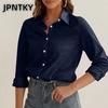 JPNTKY Women's Fashion Casual Solid Color Print Long Sleeve POLO Neck Blouses & Shirts