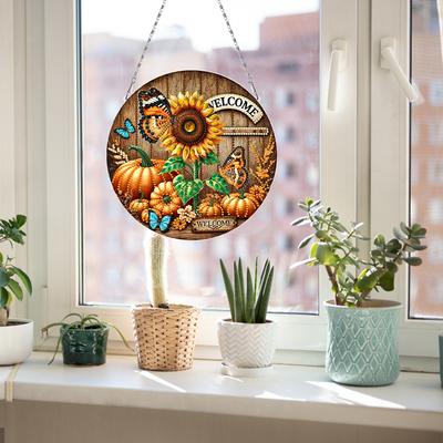 Fall Theme 2D Flat DIY Special Shape Rhinestone Diamond Art Window Pendants Diamond Painting Set DIY Home Decor Hanging Charm