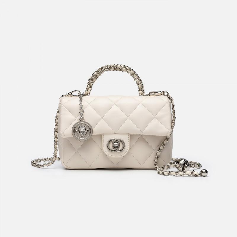 Small Square Crossbody Bag Women PU Leather Chain Strap Handbag With Rhombus Quilted Design