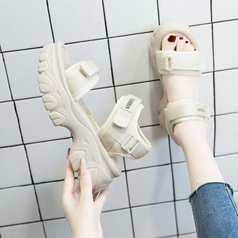 Daddy sandals thick-soled spring and summer new thick-heeled mid-heeled muffin soft-soled sports beach shoes
