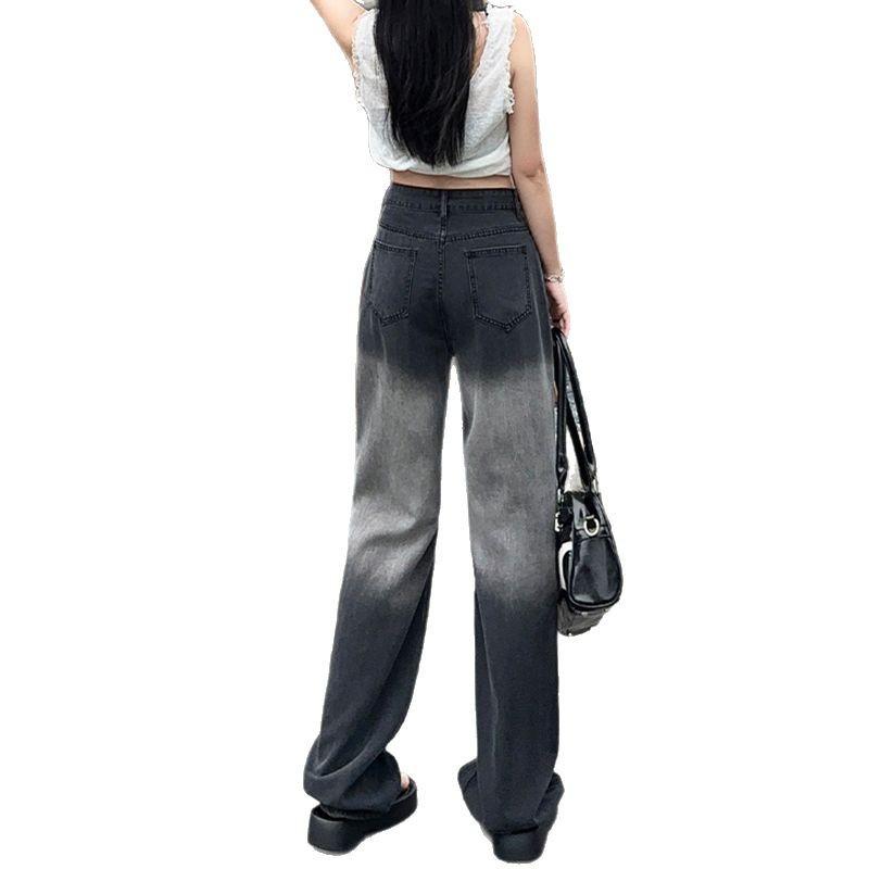 Women's High-Waisted Gradient Washed Wide-Leg Jeans - Slimming and Tall Fit for Spring and Autumn