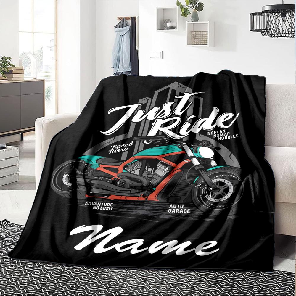 Coperta stampata a tema moto da fuoristrada con nome personalizzato - Perfetta per divano, letto, viaggi e uso all'aperto | Lavabile in lavatrice, accogliente e resistente.