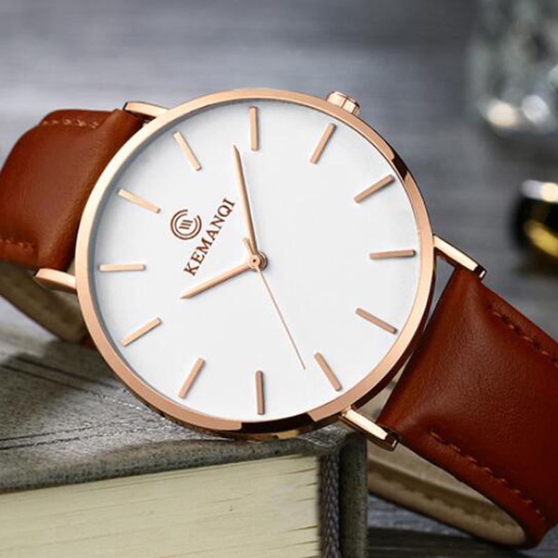 Top Luxury Brand Ultra Thin Watches Men Simple Watch Blue Glass Leather Band Quartz Wristwatches Men Casual Watch Best Gift