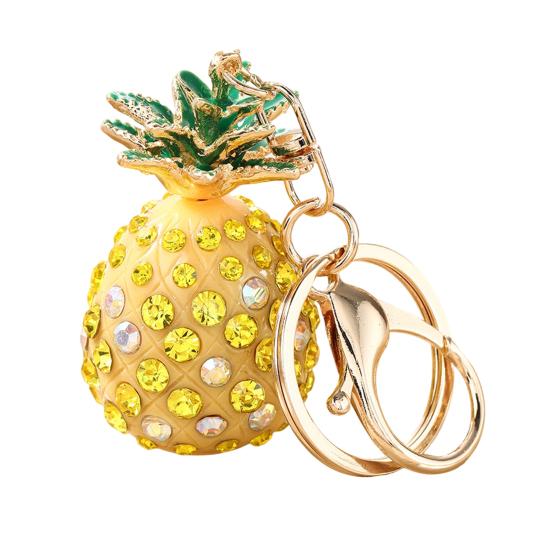 

Keychain Pendant Sparkling Rhinestones Inlaid Three-Dimensional Pineapple Design Key Chain Lightweight Car Bag Accessory золотистий