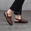 Johnature Real Leather Low Heel Sandals Woven Hollow Out Versatile Square Toe Commuting Women's Shoes