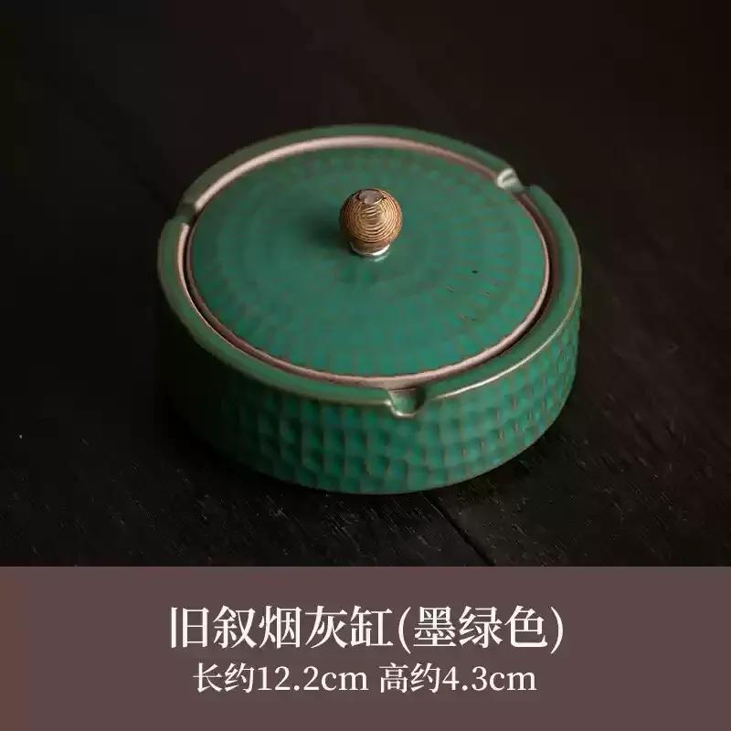 Ceramic Ashtray with Cover Home Office Creative Living Room Chinese Fly Ash Proof Ceramic Ashtray