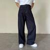 Унісекс Темні джинси з необробленого деніму Широкі штани Висока талія Вільний крій Повсякденні штани