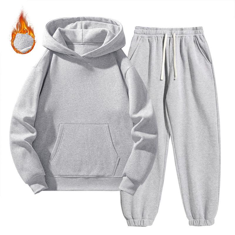 Men's and Women's Thick Plus Velvet Hoodie and Sweatpants Set - European Size, Loose Fit for Spring, Autumn, and Winter.
